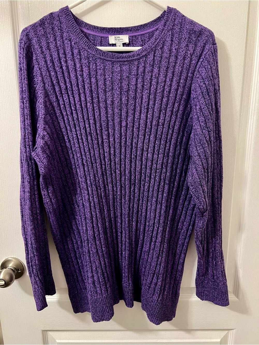 Kim Rogers Deep Purple Ribbed Crewneck Sweater